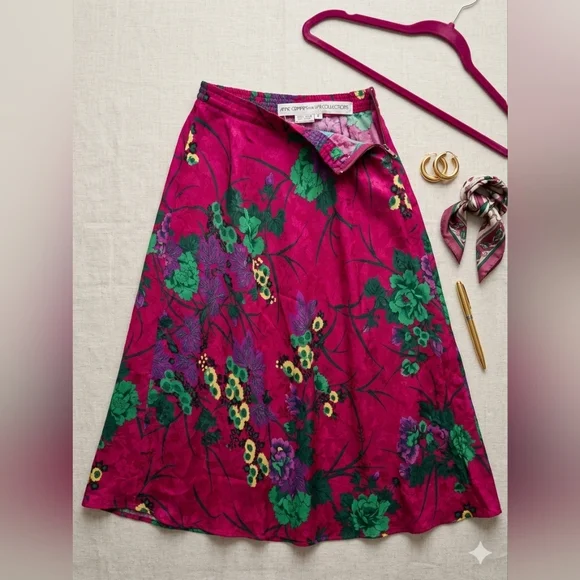 100% SILK Vintage Anne Crimmins Floral Skirt - Picture 2 of 8